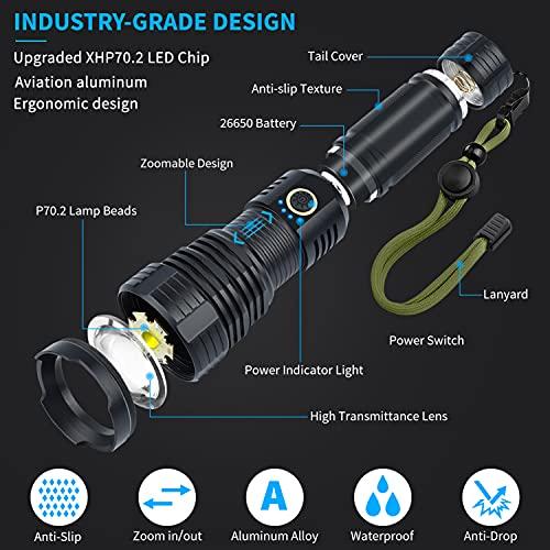 Alifa　LED　Flashlight　Rechargeable　Lumens,　Super　Lumens　120000　High　Bright　Waterproof　Light　Flashlights,　Zoomable　Tactical　Modes　Flash　Xhp70.2　for　Ca
