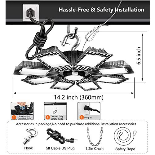 Fucoda　LED　Shop　Daylight　Bay　High　Eqv　800W　with　Light,　LED　35000lm　Ceiling　Hook　Light　Ideal　US　Hanging　White　Plug,　Light　250W　fo　No-Dimmable,　5ft　Barn