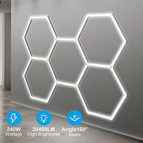 LZHOME　Hexagon　LED　Shop　Super　Workshop　Updated　25　Detailing　Ceiling　Bright　Light:　240W　Garage　26400LM　Pack　Gy　LED　Size,　Light　Warehouse　Bigger　for　Car