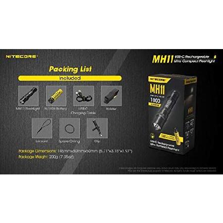 Combo: Nitecore MH11 USB-C RECHARGEABLE FLASHLIGHT - 1000 Lumen， Include NL1826 battery and 3Amp USB Wall Adapter USB お気軽にお問い合わせください