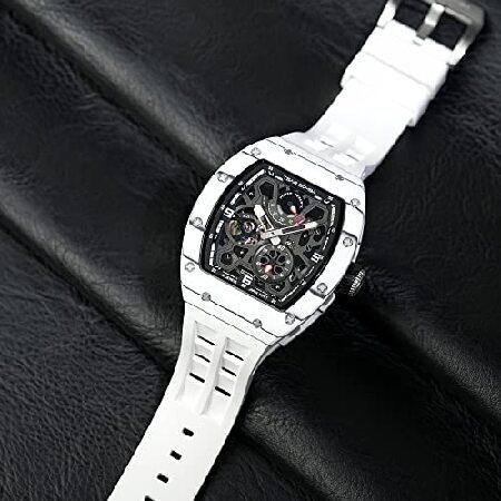 【希少】 TSAR BOMBA Mens Watch Tonneau Automatic Mechanical with Luminous Sapphire Crystal in White Carbon Fiber 【LWH2495439241】(91065円)