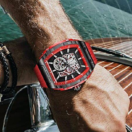 新品未使用！ GLENAW PINDU Automatic Watches for Men， Tonneau Luxury Skeleton Watches for Men 50M Waterproof 8215 Movement Analogue Watches Mens Unique Cool Mechani 【H7374092425】(26910円)
