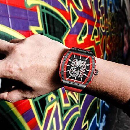 新品未使用！ GLENAW PINDU Automatic Watches for Men， Tonneau Luxury Skeleton Watches for Men 50M Waterproof 8215 Movement Analogue Watches Mens Unique Cool Mechani 【H7374092425】(26910円)