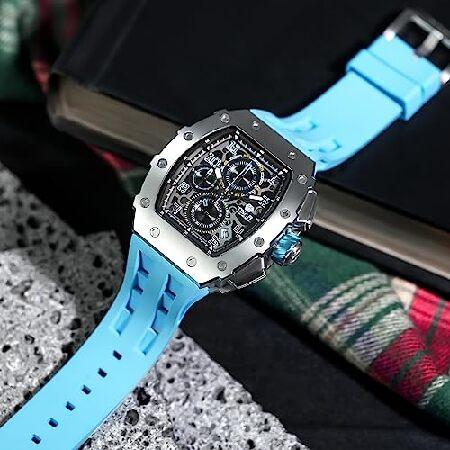 25【新品未使用】 TSAR BOMBA Watches for Men Luxury Tonneau Wristwatch Analog 50M Waterproof Sapphire Glass Japanese Quartz Movement Silicone Strap Chronograph A-Level 【GMS6438558394】(23496円)