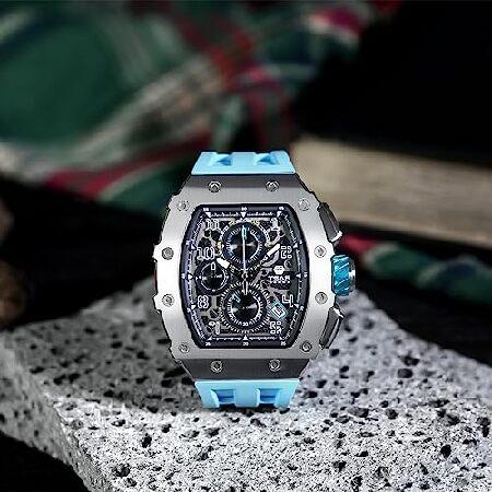 25【新品未使用】 TSAR BOMBA Watches for Men Luxury Tonneau Wristwatch Analog 50M Waterproof Sapphire Glass Japanese Quartz Movement Silicone Strap Chronograph A-Level 【GMS6438558394】(23496円)