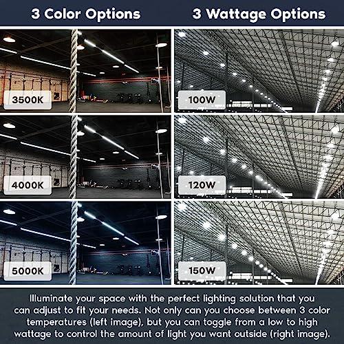 LUXRITE　100　120　22500　Shop　IP65,　UFO　Certi　Bay　3500K-5000K,　Lights,　Protected,　Lumens,　150W　to　Up　High　LED　UL　Cable,　3CCT　5FT　Surge　Hardwire　120-277V,