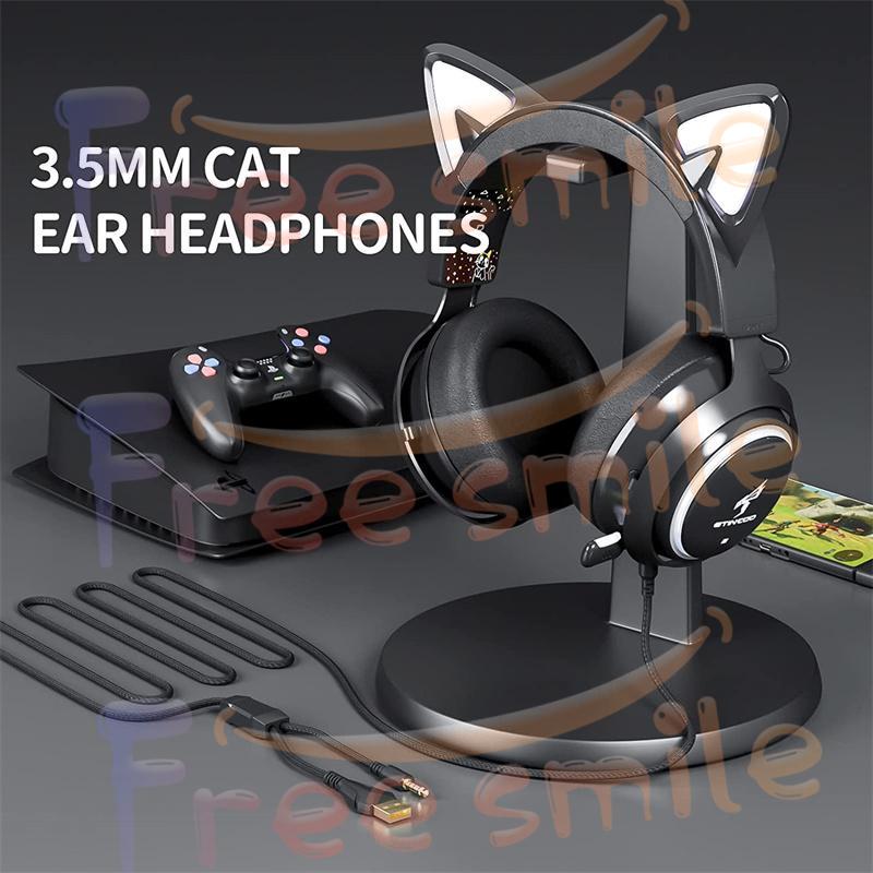 ゲーミングヘッドセット 猫耳ヘッドホン 3.5mm 伸縮式 マイク
