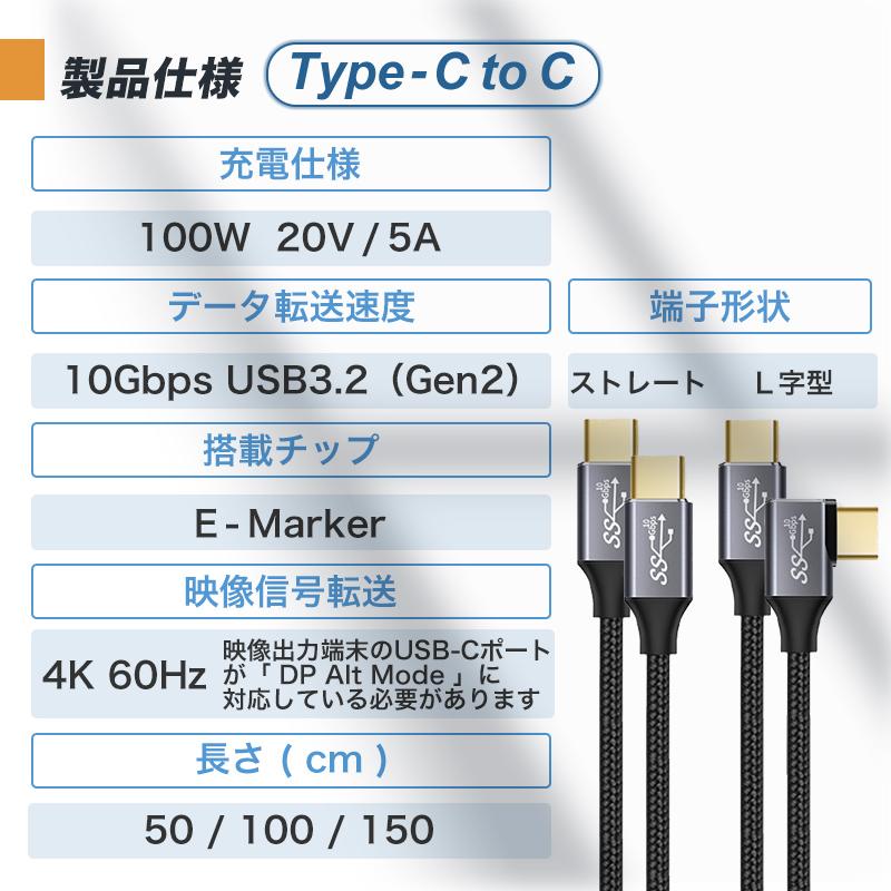 Type-c iPhone15 PD 充電ケーブル タイプc 急速充電 USBケーブル 100w usb3.2 eMarker Android スマホ 5A 0.5m 1m 1.5m｜yours-ja｜13