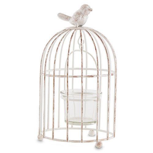 キャンドルホルダー 鳥かご型 ティーライトキャンドル用 ホワイト ヴィンテージ加工 | 