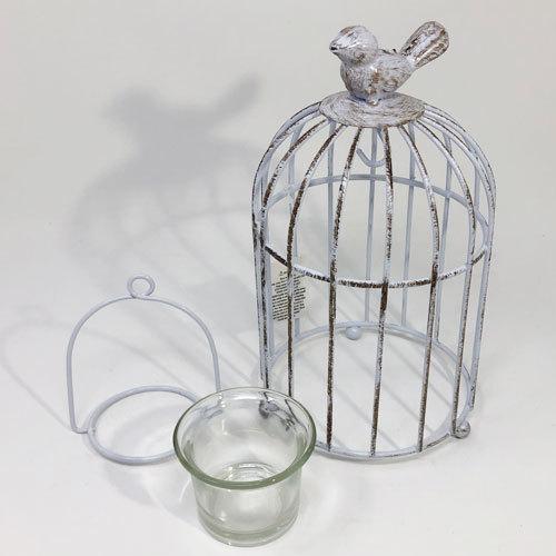 キャンドルホルダー 鳥かご型 ティーライトキャンドル用 ホワイト ヴィンテージ加工 |  | 01