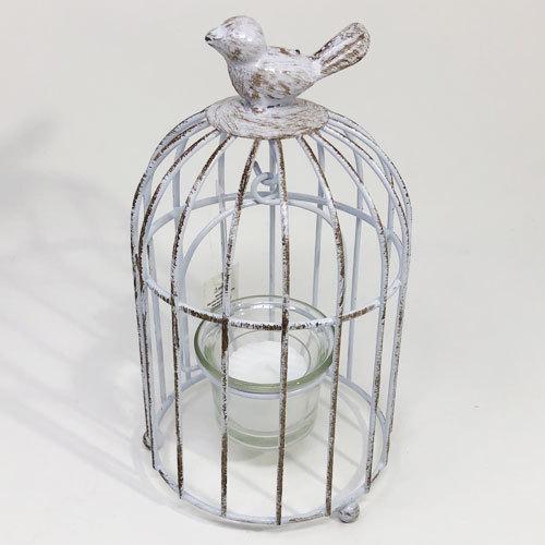 キャンドルホルダー 鳥かご型 ティーライトキャンドル用 ホワイト ヴィンテージ加工 |  | 02