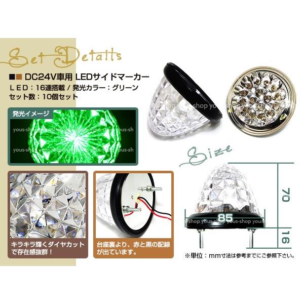 バスマーカー 24V トラック LEDサイドマーカー 10個 グリーン トラック