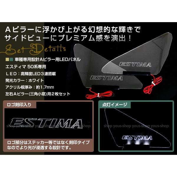 LED 三角窓 Aピラー LEDパネル エスティマ 50系 白 窓 Aピラー用