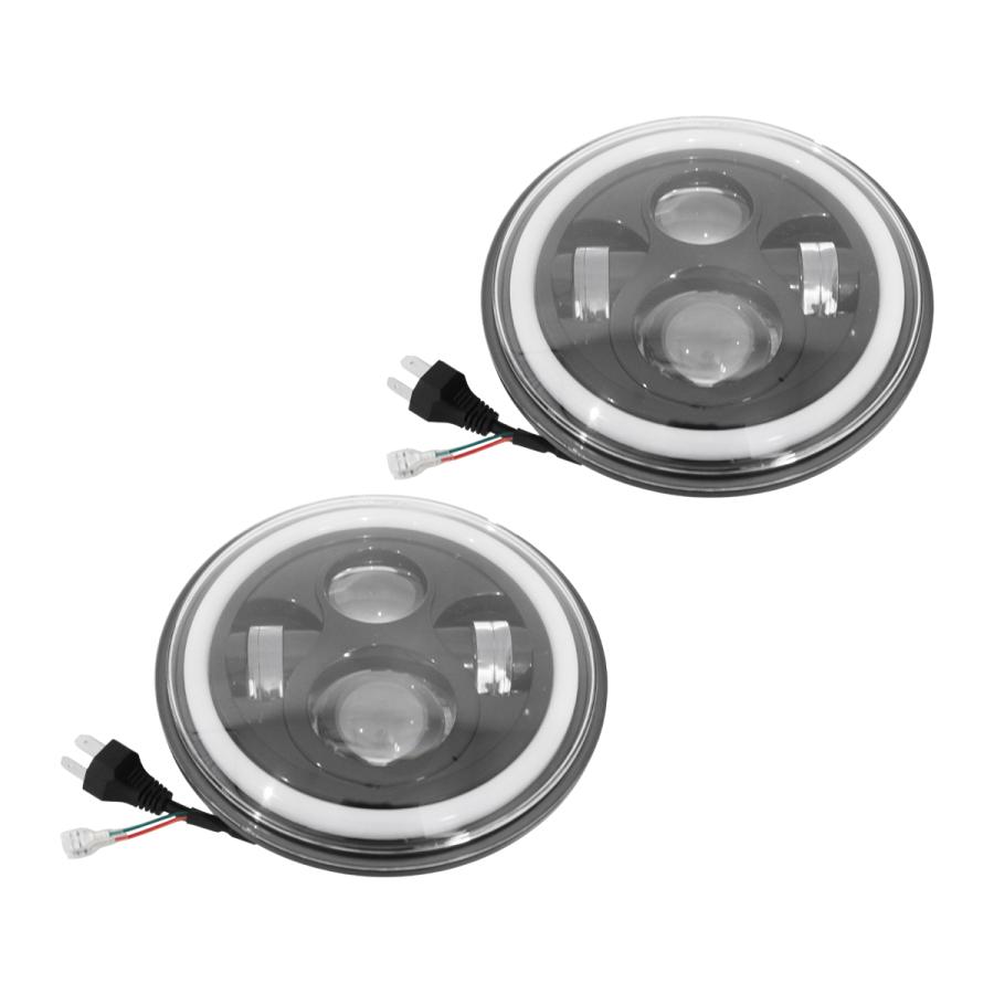 LED 7インチ 丸型 ファイバー イカリング ヘッドライト エンジェル 