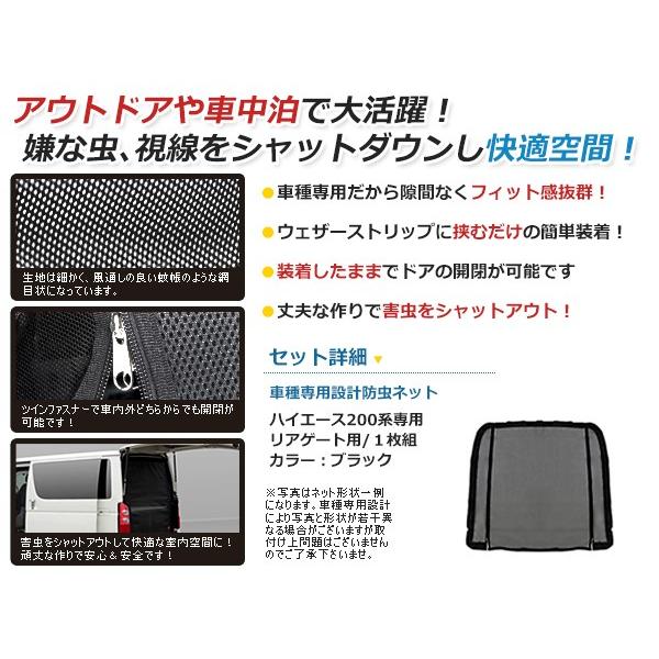 200系 ハイエース ラゲッジ リアゲート用 トランク 防虫ネット 虫除け