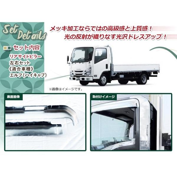 いすゞ 07エルフ メッキリアサイドピラー 標準車 ハイキャブ 07エルフ いすゞ（ISUZU） 被せタイプ 標準/ワイド用 ハイキャブ車 リアサイドピラー パーツ