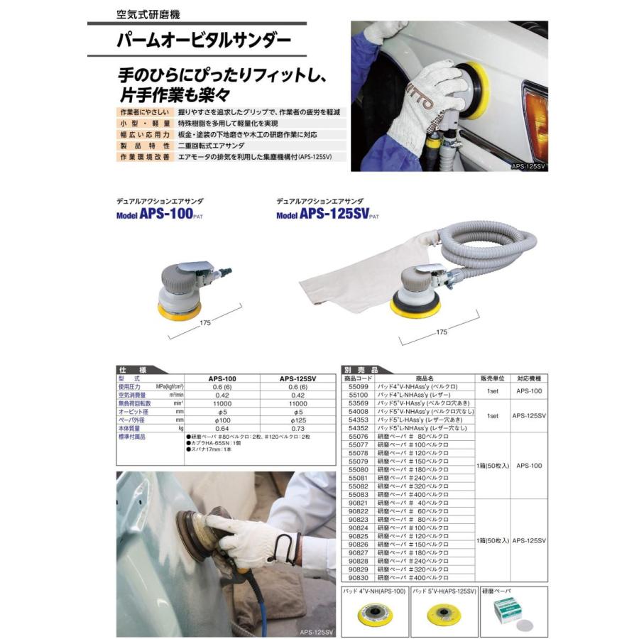 日東工器（NITTO KOHKI) 空気式研磨機 パームオービタルサンダー APS-125SV インボイス制度対象適格請求書発行事業者｜yousetsuichiba｜02