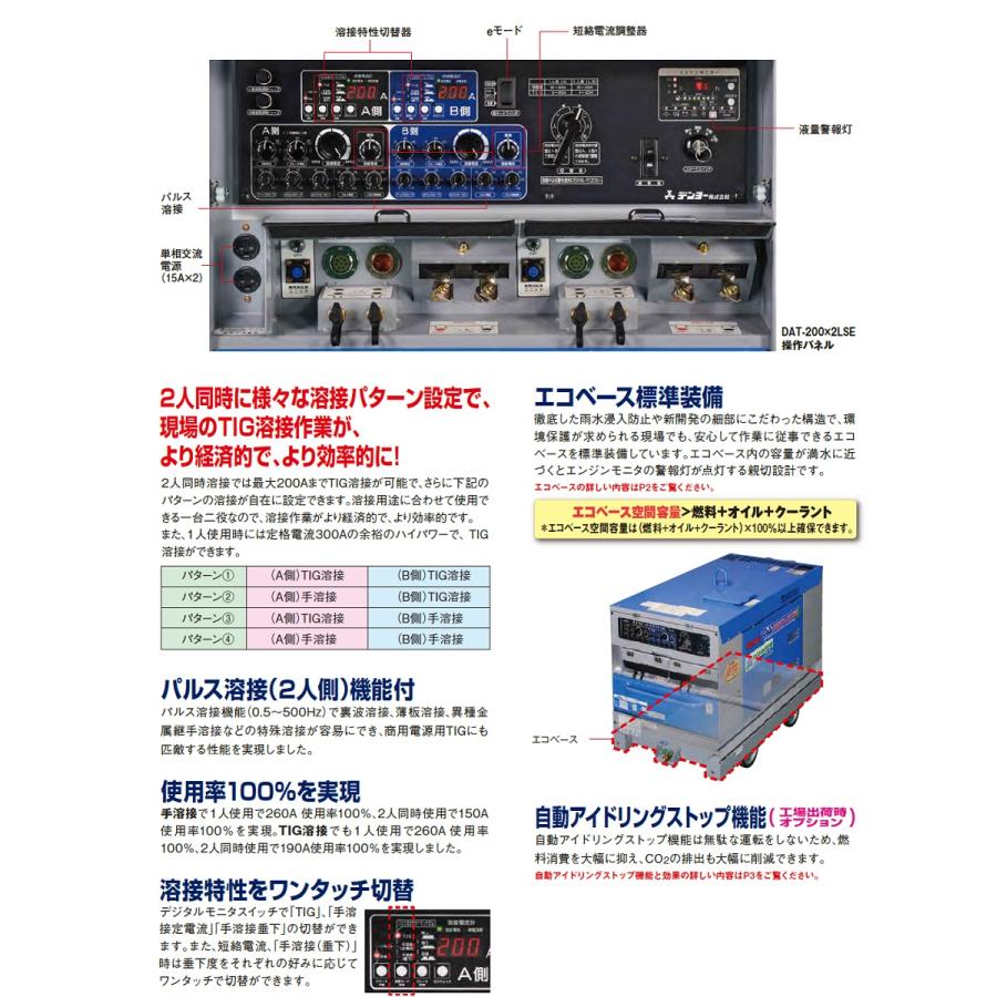 デンヨー Denyo 超低騒音型エンジンTIG溶接機 DAT-200X2LSE エコベース
