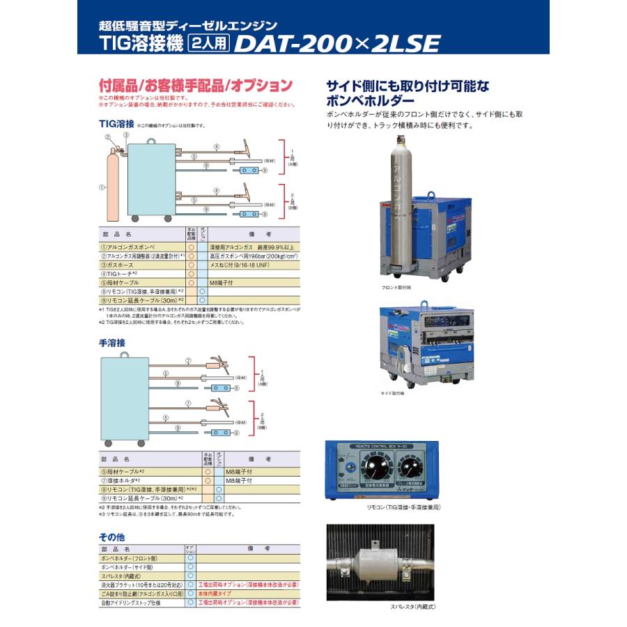 デンヨー Denyo 超低騒音型エンジンTIG溶接機 DAT-200X2LSE エコベース
