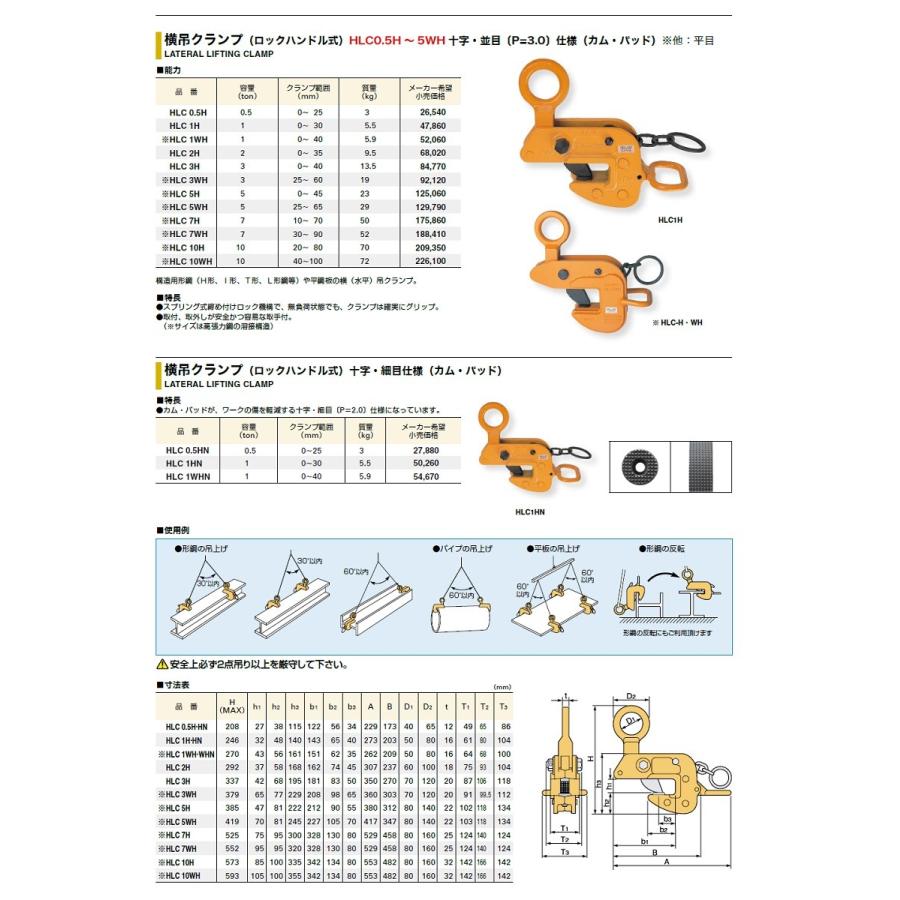 爆買 吊クランプ スーパーツール 横吊りクランプ HLC3WH 3T用 ロック