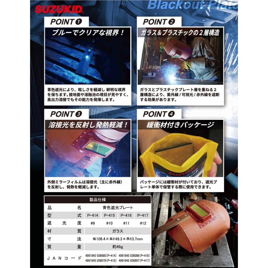 SUZUKID（スズキッド） 青色遮光プレート ガラス製 P-414(#9) P-415