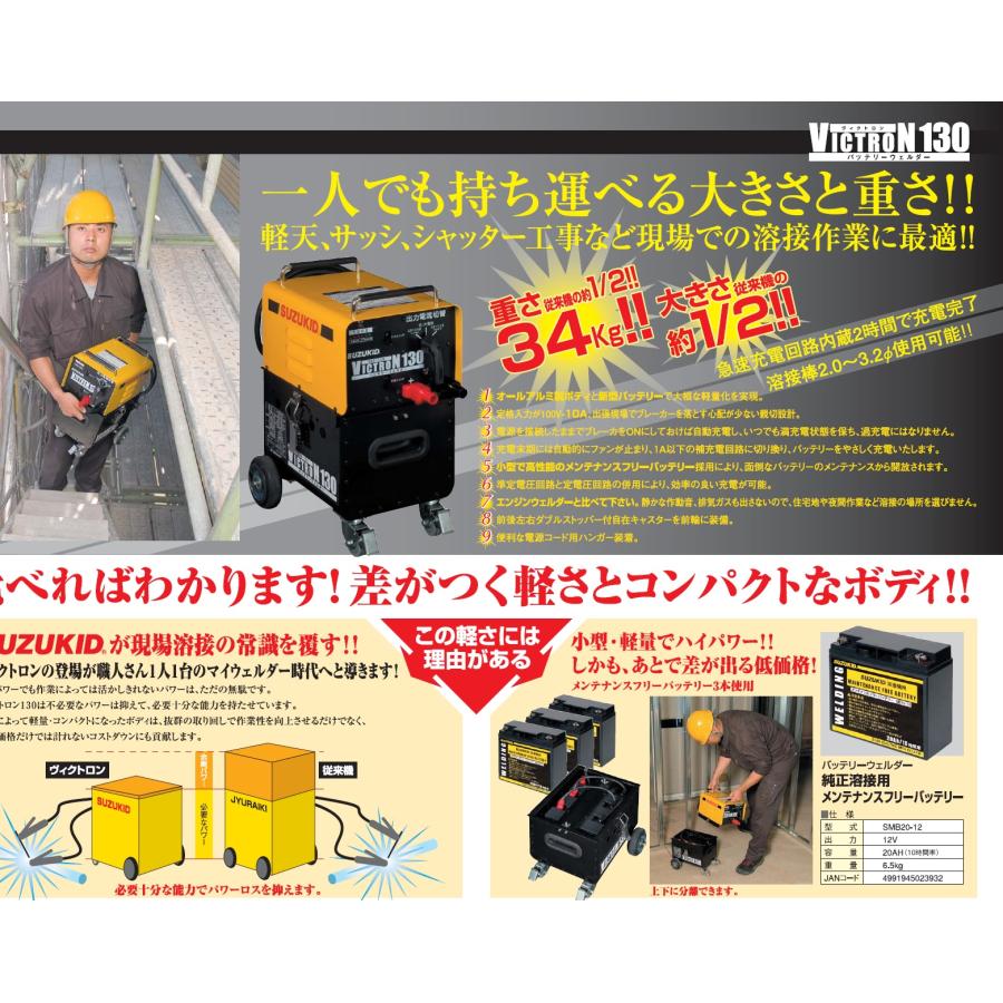 溶接機 スター電器 スズキッド SUZUKIDバッテリー溶接機 バッテリーウエルダー ヴィクトロン SBV-130 インボイス制度対象適格請求書発行事業者｜yousetsuichiba｜03