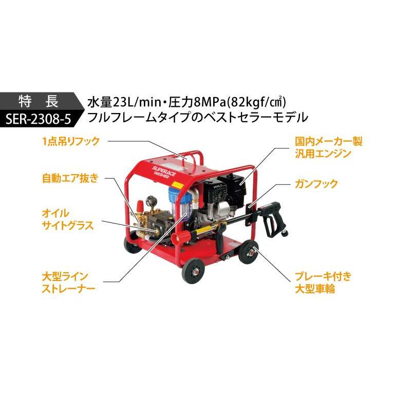 スーパー工業 エンジン式高圧洗浄機 フルフレーム型 SER-2308-5 送料無料 インボイス制度対象適格請求書発行事業者の画像