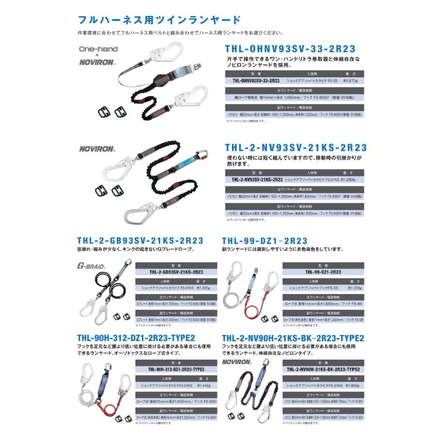 ランヤード 新規格対応 ツヨロン 藤井電工 Gブレードツインランヤード THL-2-GB93SV-33-BK-2R23-BP インボイス制度対象適格請求書発行事業者｜yousetsuichiba｜09