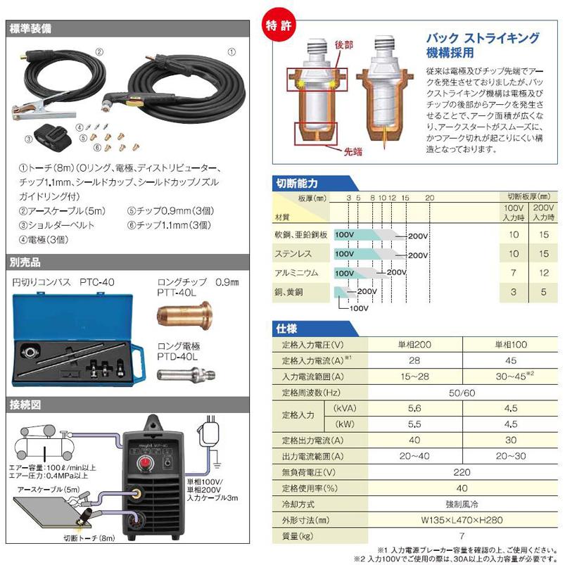 エアープラズマ切断機 MP−40 【マイト工業】【送料無料】【代引 