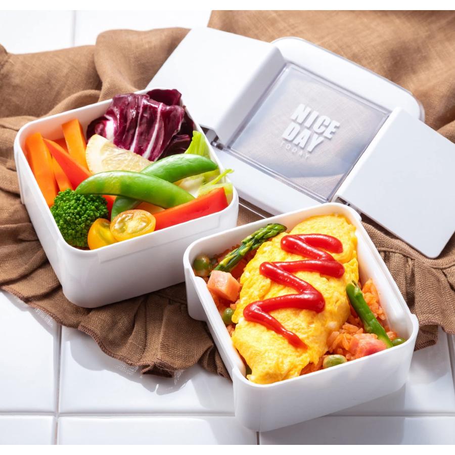 岩崎工業 弁当箱 イージーケア ランチボックス スクエア2段 680ml ホワイト フタ・パッキンが一体で洗いやすい Ag 抗菌 防汚 レンジ対応 食 |  | 02