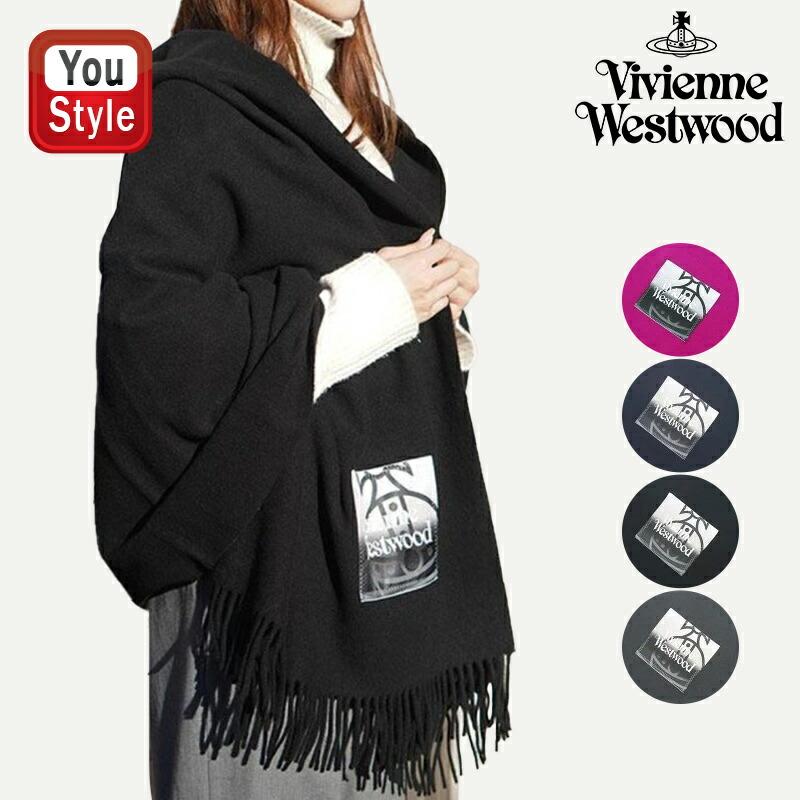 美品 Vivienne Westwood 黒 マフラー ウール100% ブルー（ファッション） ヴィヴィアン マフラー ウール100％ 70×200cm