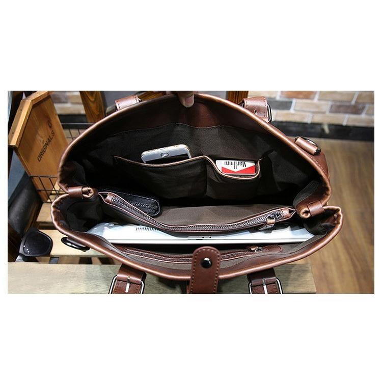 カンポマッジ レザー ビジネスバッグ 2way ショルダー 大容量 ブラウン 在庫処分品】ビジネスバッグ メンズ 2WAY ショルダーバッグ ヴィーガン
