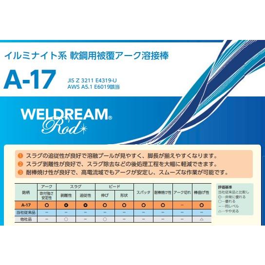 被覆アーク溶接棒 A-17 2.6mm×350mm 1箱(5kg×4箱) 日鉄溶接工業 被覆アーク溶接棒 A-17 2.6mm×350mm 1箱(5kg×4箱) 日鉄溶接工業