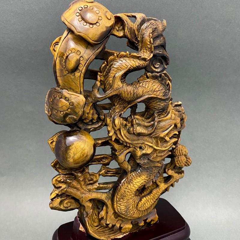 天然石彫刻置物 タイガーアイ 龍 台座付き : 陽和堂 - 通販