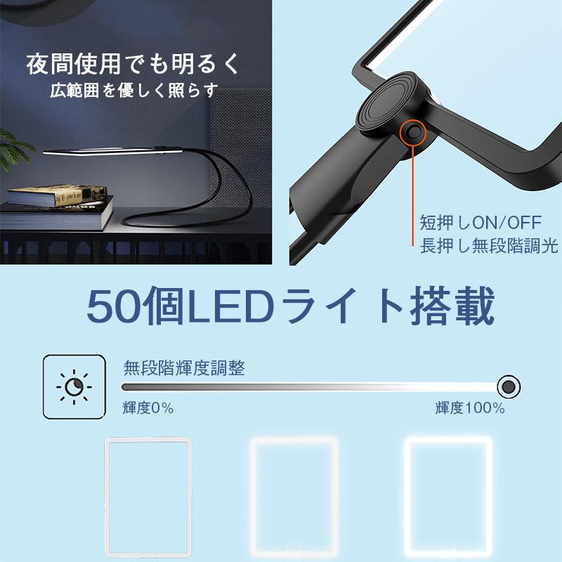 拡大鏡 ルーペ 首掛け 四角 LEDライト搭載 読書用 メガネ 手持ち 卓上