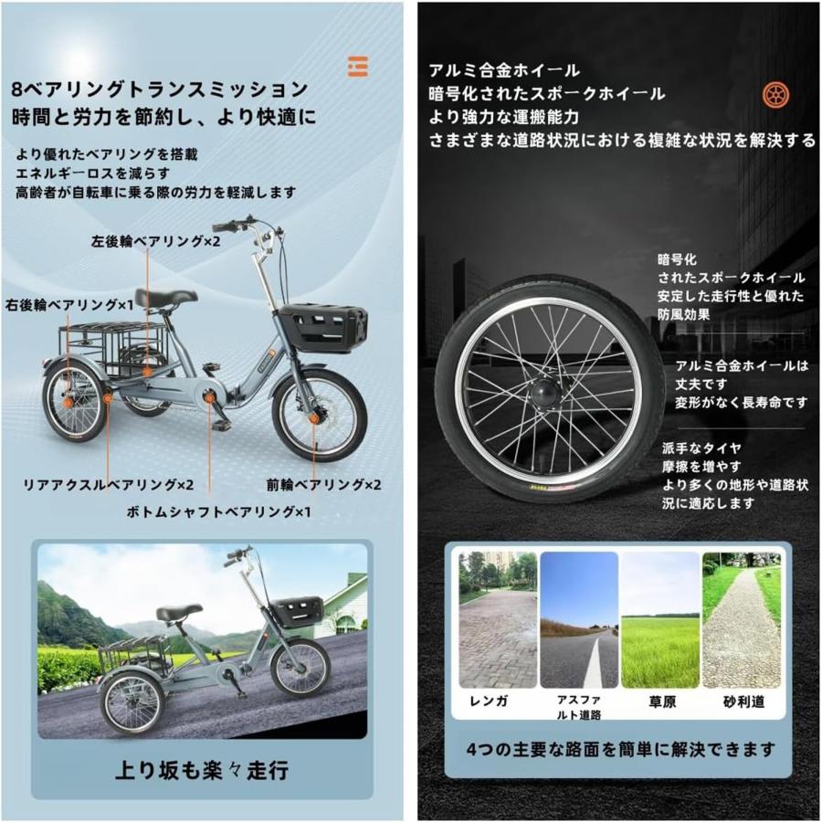 大人用三輪自転車 男女兼用 人力車 クルーズ三輪車三輪クルーザーバイクリ座席高さ調節可能 アショッピングバスケット付き 小型三輪車 女性 男性 初心者の自転車｜yoyo68-stroe｜04