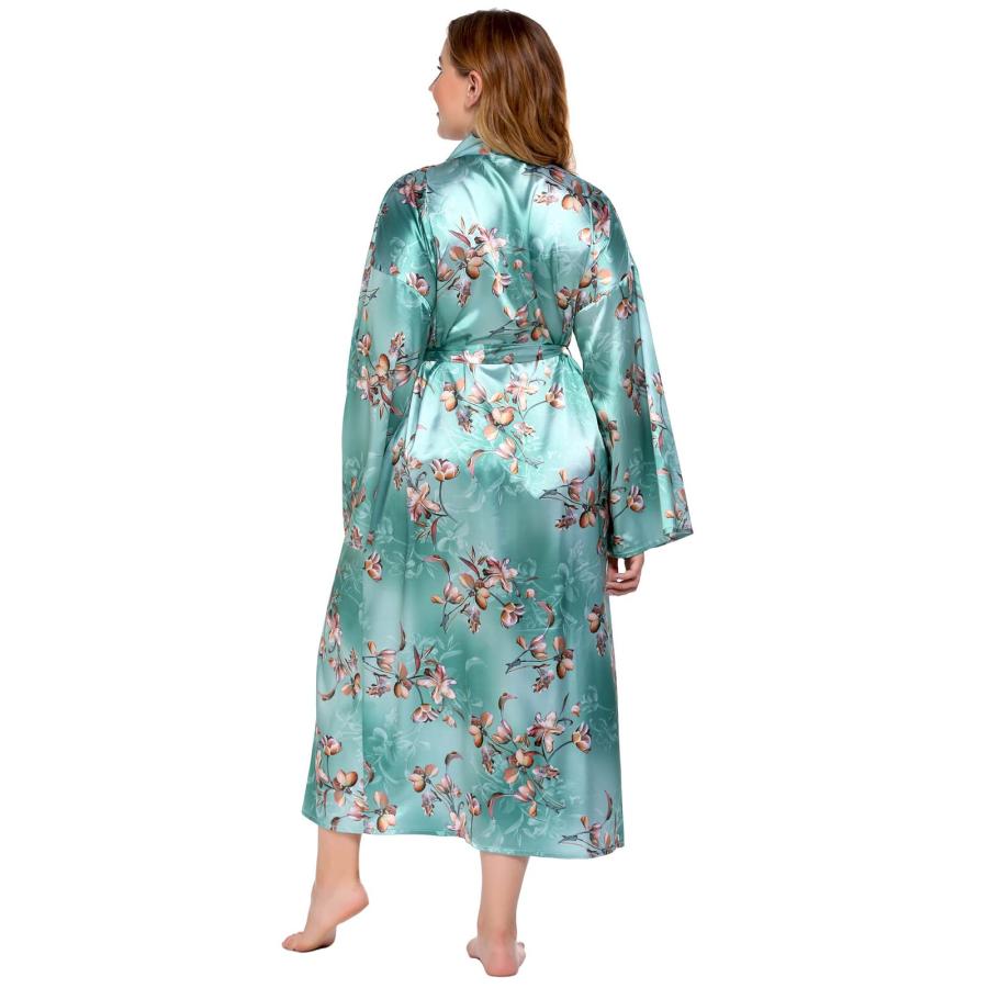 女性の印刷着物着物ガウン、豪華な絹のようなサテンの長いローブバスローブ花嫁介添人の結婚式のナイトウェアパジャマパジャマ大きいサイズ｜yoyo68-stroe｜03