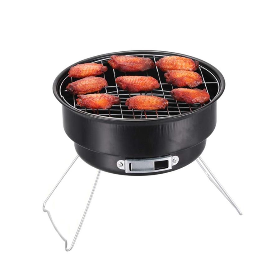 ポータブルBBQグリル ラウンドバーベキューラック ステンレススチール ミニBBQ チャコールグリル キャンプ バーベキューツール