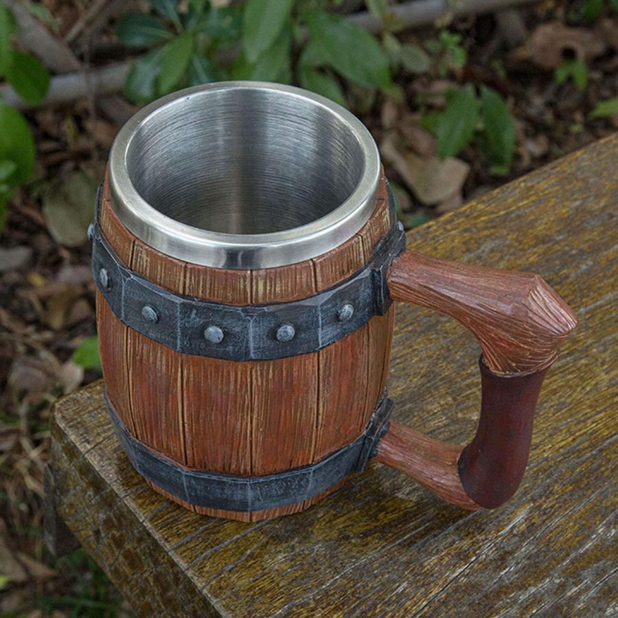 革のハンドルが付いている個人化された模造の木の樽ビール ジョッキ