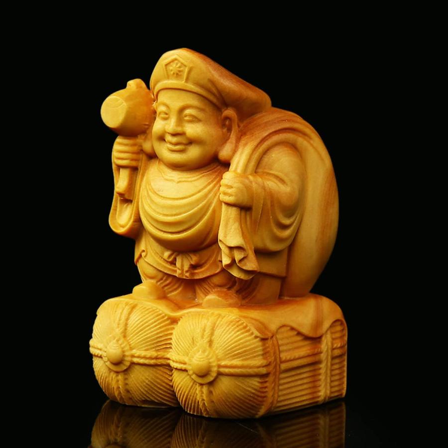 木彫りの仏像 大黒天 置物 (高さ6cm×巾3.2cm) ツゲ 柘植 開運