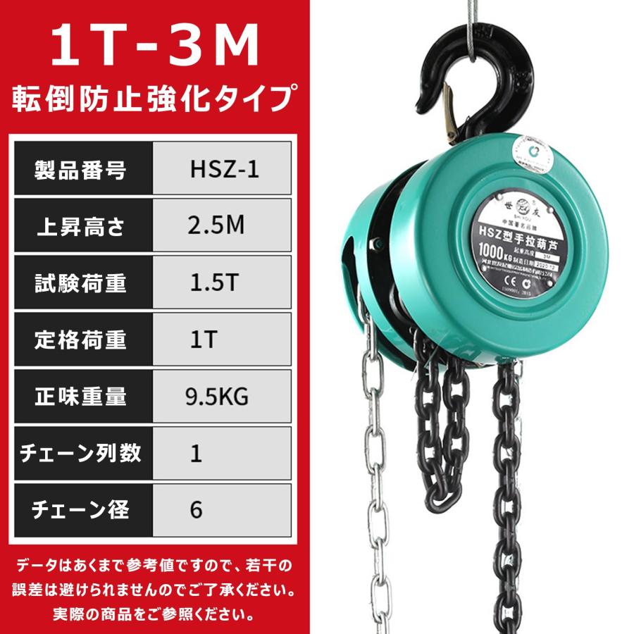 手動チェーンブロック ウインチ ホイスト【耐荷重1T 2T 上昇高さ3/6/9 