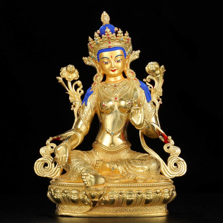緑の多羅菩薩像菩薩チベット純銅金箔家崇拝5インチ7インチ10インチ観音