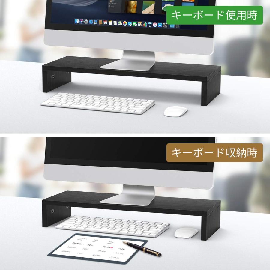 モニター&ミニコンピューター★キーボード&マウス付き★ジャンク品 モニター台 机上台 木製 幅55cm キーボード/マウス収納 （ブラック
