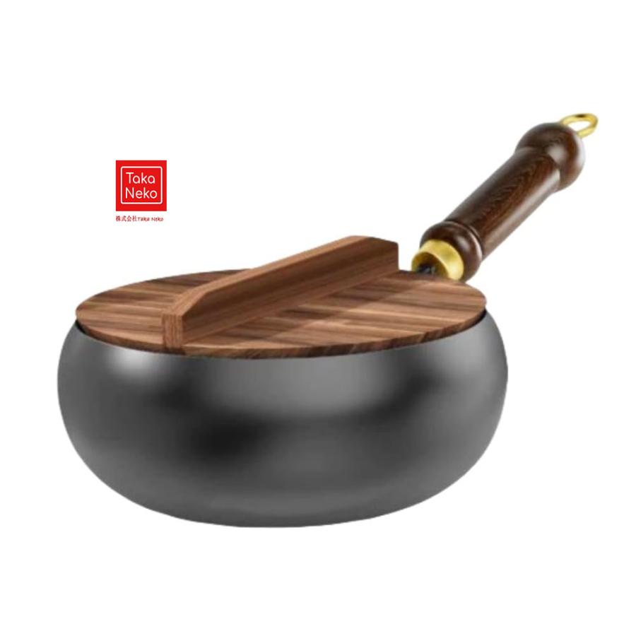 手作り鍛造 26cm中華鍋 1606g 木製鍋蓋付き