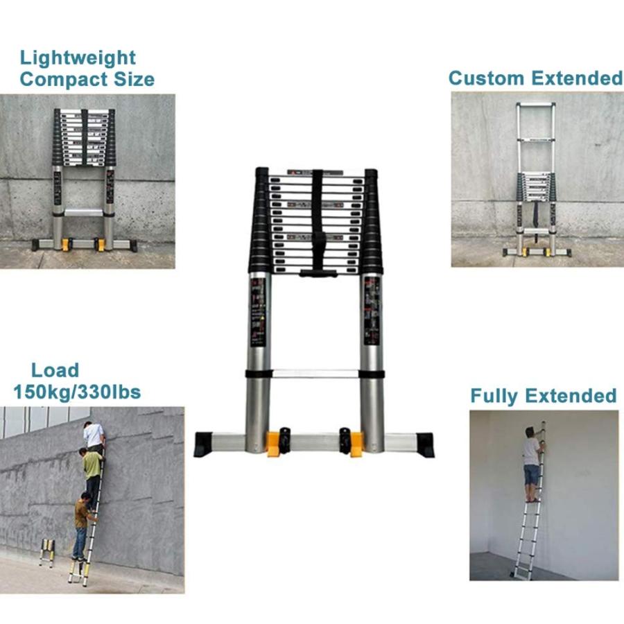 伸縮はしご 5m / 5.4m / 6.2m / 7m / 8m はしごのはめ込み アルミニウム 折り畳み ポータブル 望遠鏡 拡張ラダー 多目的 家庭用屋根裏部屋RV作業用｜yoyo68-stroe｜02