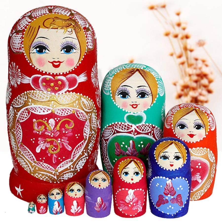 10個 愛らしい 女の子 木製 ロシアの入れ子人形 マトリョーシカ 10個 愛らしい 女の子 木製 ロシアの入れ子人形 マトリョーシカ