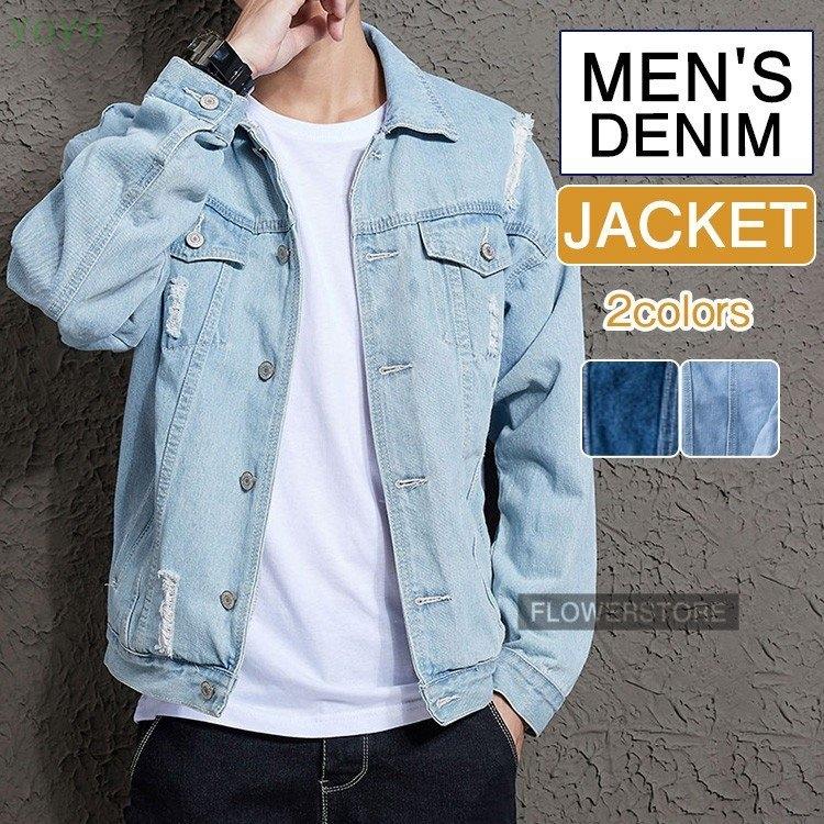 Gジャン ジージャン 秋 メンズ デニムジャケット ヴィンテージ ジャンパー カジュアル デニム 細身 お兄系 カッコイイ 春物 ダメージ加工 ファクトリーアウトレット