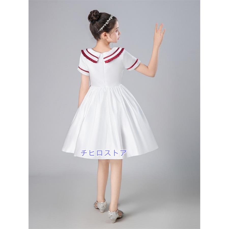 ピアノ発表会 ドレス 子供 女の子 発表会ドレス 子ども ワンピース リボン 膝丈 ひざ丈 ロング丈 半袖 オフホワイト お祝い日 演奏会 音楽会 フォーマル 誕生日の画像