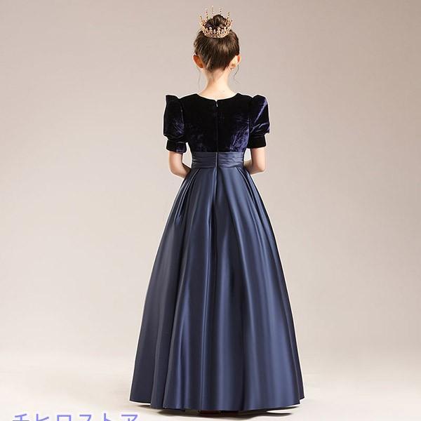 ピアノ発表会 ドレス 中学生 160 ワンピース キッズ 女の子 キッズドレス 黒 半袖 袖有り 子供服 パーティー ロング丈 子供ドレス 演奏会の画像