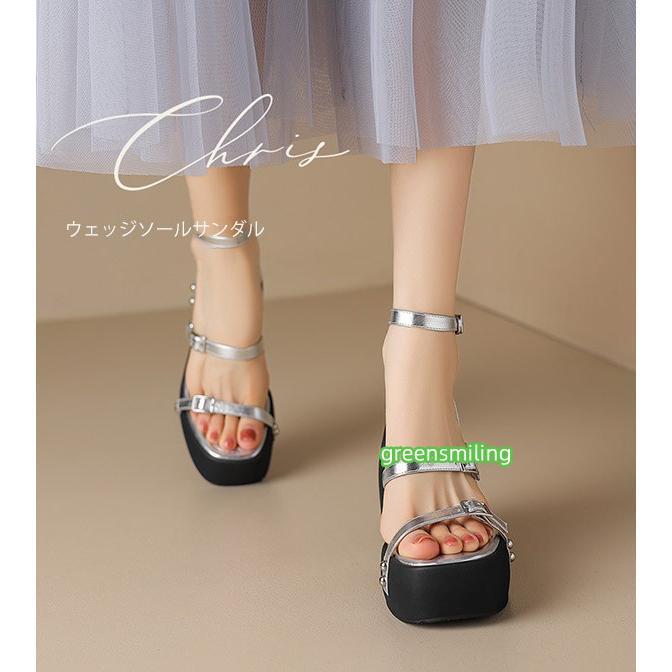 ウェッジソール サンダル レディース 華奢ストラップサンダル 厚底
